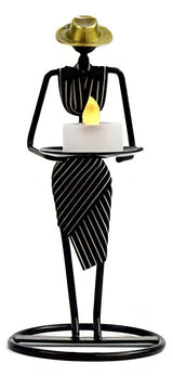 Sophisticated Lady Wire Candle Holder - Black/Cream
