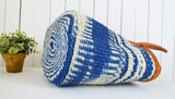 African Sisal Woven Hand Bag with Leather (Blue/White)