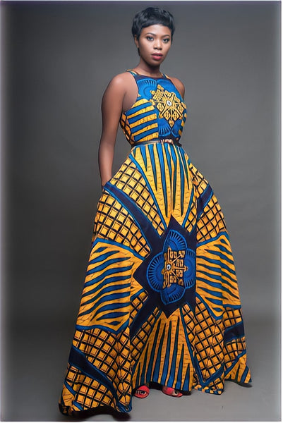 Afrocentric Maxi Dress (Blue-Yellow)