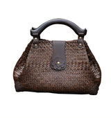 Woven Straw Handbag with Wood Handle - Brown (Vault Sale)