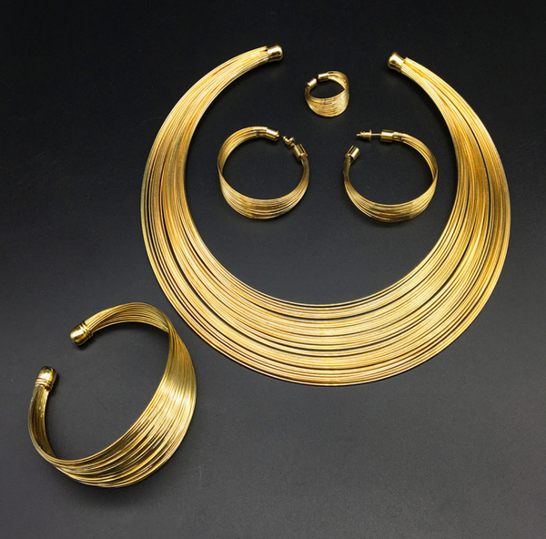 Egyptian Banded Necklace Set - Gold