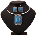 Gem Pendant Necklace Set (Blue-Green)