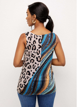 Leopard Print Split Neck Tank Top