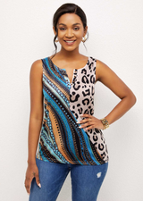 Leopard Print Split Neck Tank Top