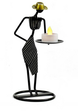 Sophisticated Lady Wire Candle Holder - Black/Cream