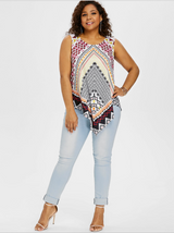 Tribal Print Plus Size Tie Back Tank Top