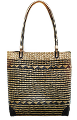 Woven Grass Handbag (Black-Tan)