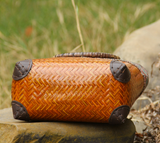 Woven Straw Handbag with Straw Handle - Sunset Orange