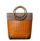 Woven Straw Handbag with Straw Handle - Sunset Orange