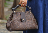 Woven Straw Handbag with Wood Handle - Brown (Vault Sale)
