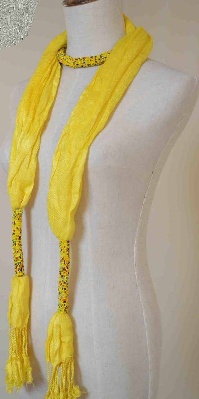 African Beaded Scarf - Yellow
