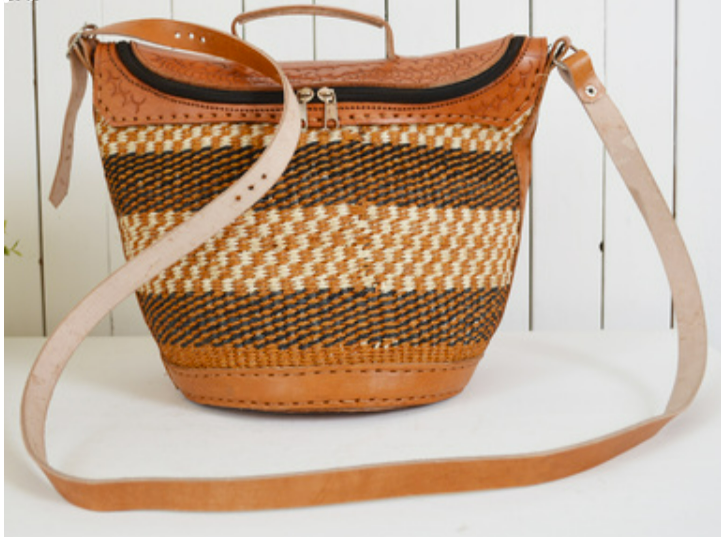 African Sisal Woven Handbag with Leather (Style D)