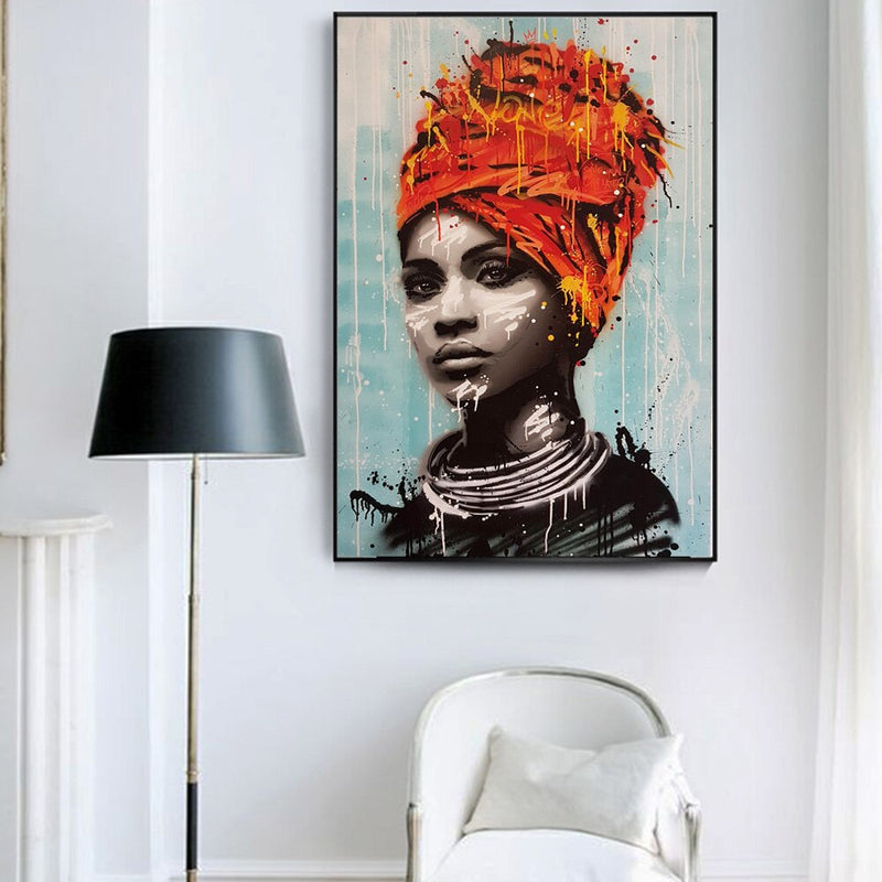 African Queen In Red-Orange Head Wrap (Canvas - Unframed)