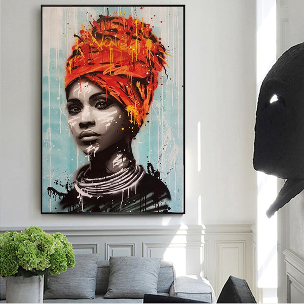 African Queen In Red-Orange Head Wrap (Canvas - Unframed)