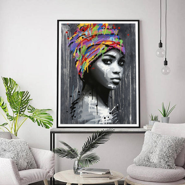 African Queen In Multi-Colored Head Wrap II (Canvas - Unframed)