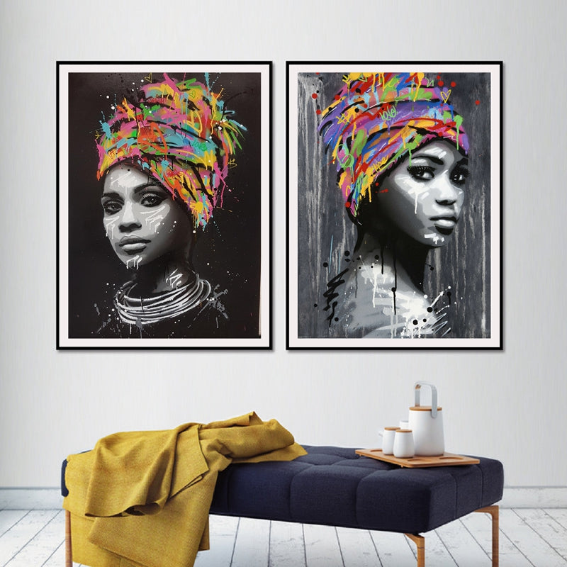 African Queen In Multi-Colored Head Wrap I (Canvas - Unframed)