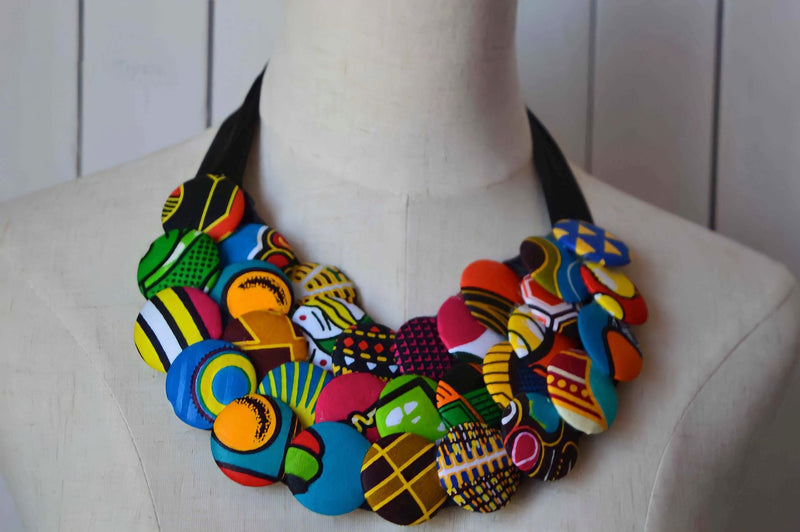 African Print Fabric Bib Necklace