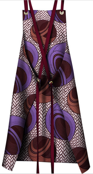 Afrocentric Print Apron - Purple/Burgundy