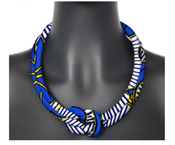 Ankara Fabric Choker Necklace (Blue-White)