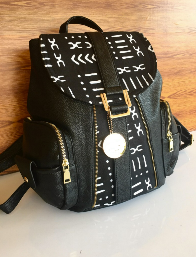 Bogolan and Imitation Leather Backpack - Black