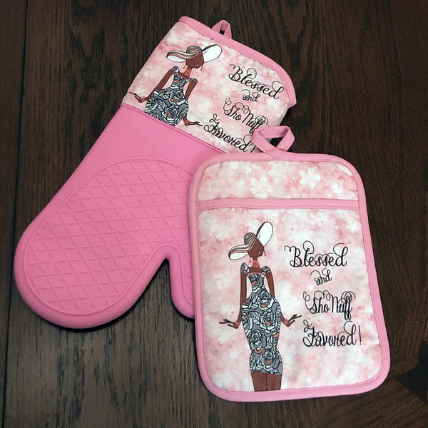 Living My Blessed Life Oven Mitt Potholder Set - Shades of Color