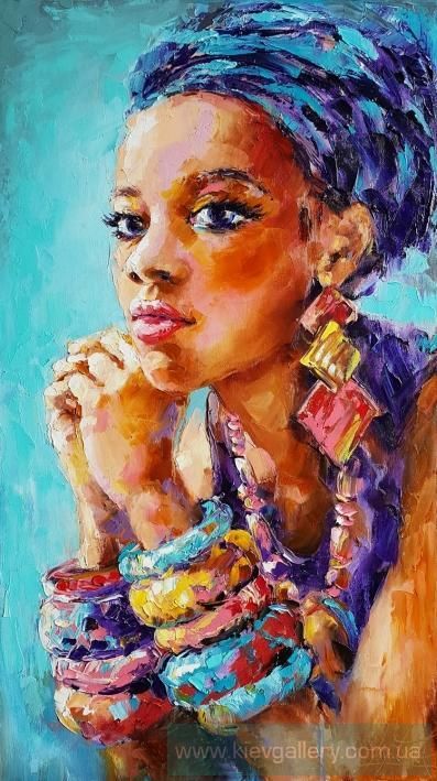 Blue Headwrap and Bangles - Canvas (Unframed)