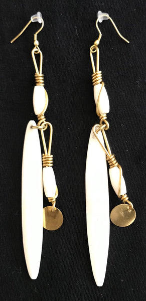 Bone and Brass Chandelier Earrings