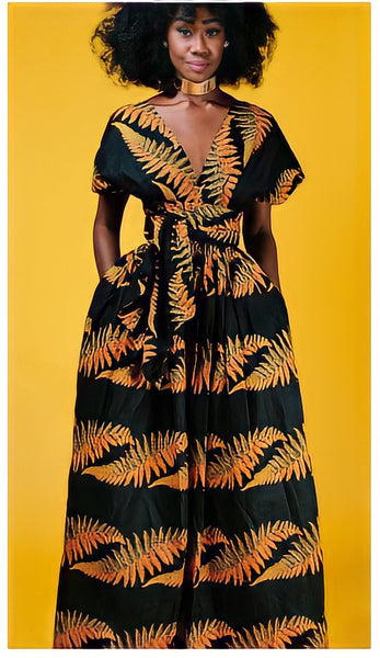 African Print Multi Dress (Black-Orange)
