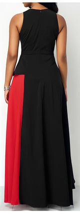 Color Blocked Maxi Dress  (Black-Red-White)