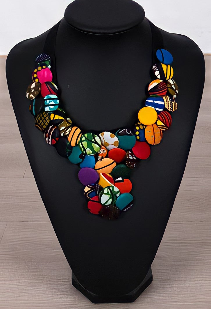 Kitenge Two-Row Button Pendant Necklace - Multi Color