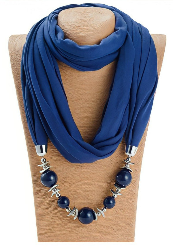 Beaded Scarf Necklace - Blue
