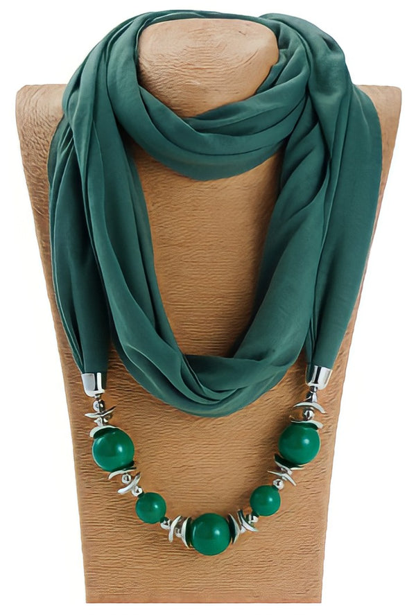 Beaded Scarf Necklace - Green