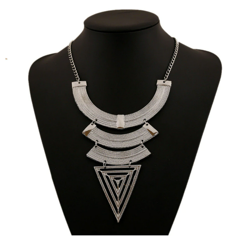 Geometric Triangle Pendant Necklace - Silver