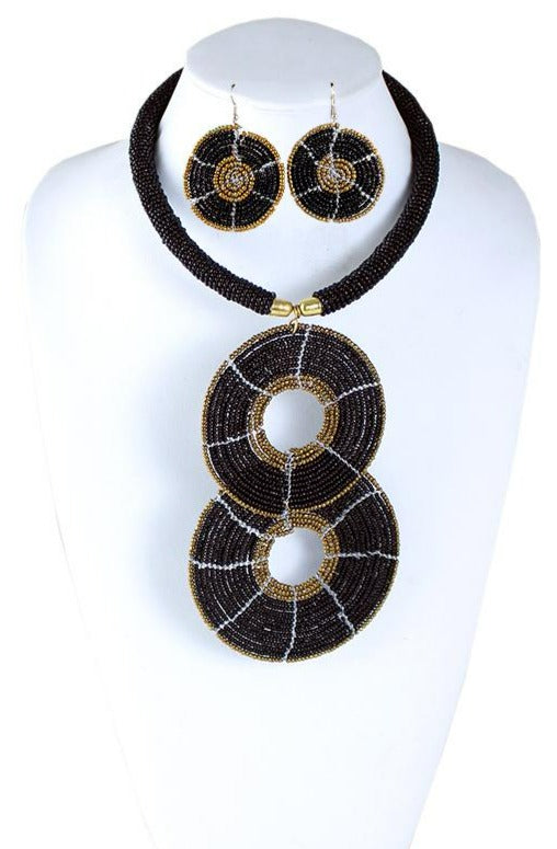 Maasai Beaded Necklace Set - Black and Gold