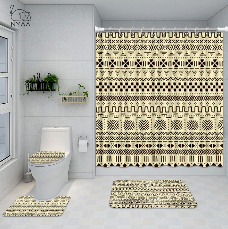 Mud Cloth Pattern Full Bath Set (Cream and Brown)