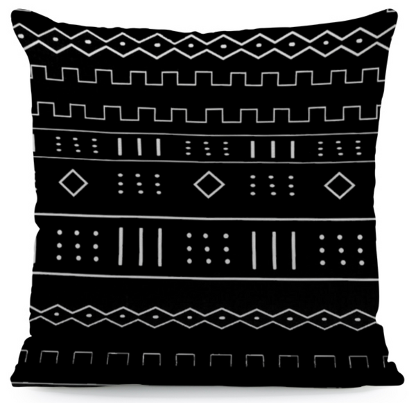 Mud Cloth Pattern Pillow - Black