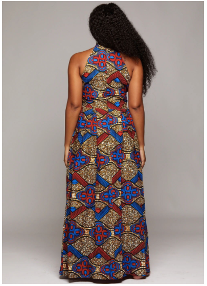 Ronke African Print Halter Maxi Dress (Blue-Red-Brown) Ethnic Expressions Ronke African Print Halter Maxi Dress (Blue-Red-Brown) Ethnic Expressions