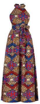 Ronke African Print Halter Maxi Dress (Blue-Red-Brown)