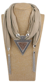 Scarf and Pendant Necklace - Beige