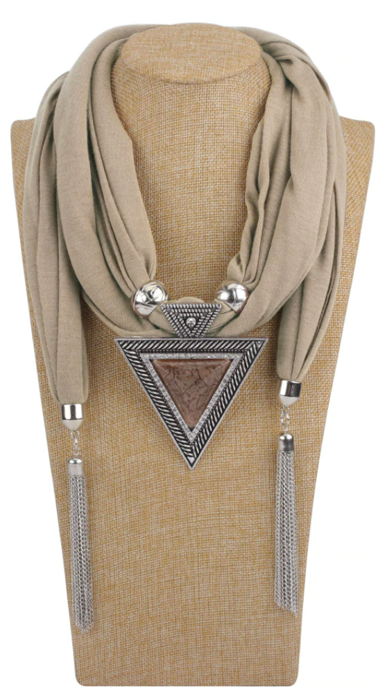 Scarf and Pendant Necklace - Beige