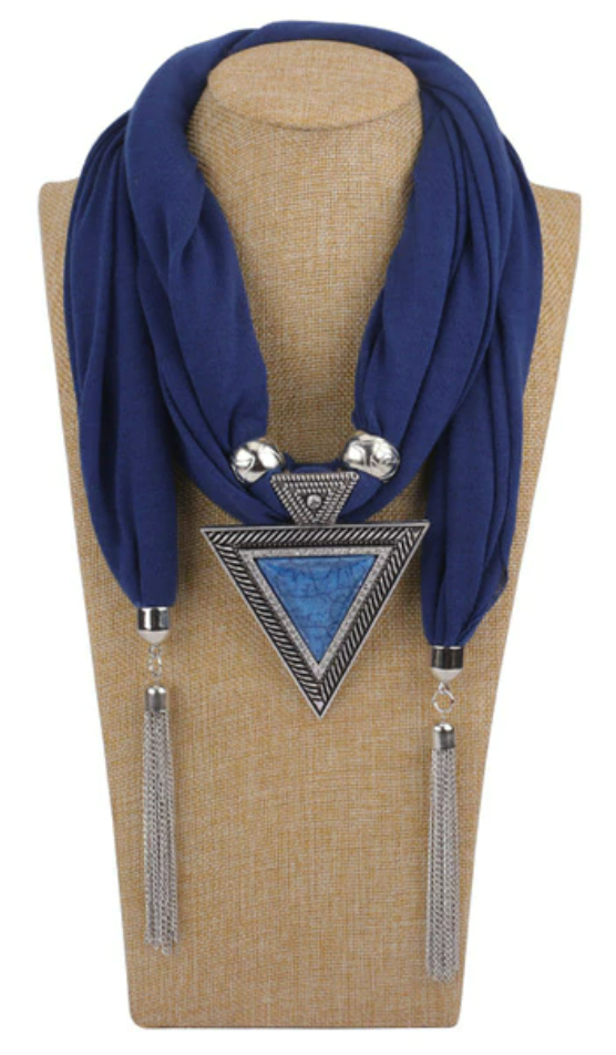 Scarf and Pendant Necklace - Blue