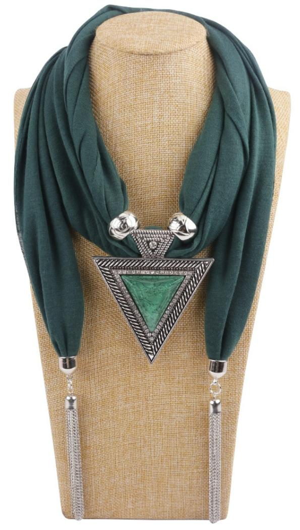 Scarf and Pendant Necklace - Green