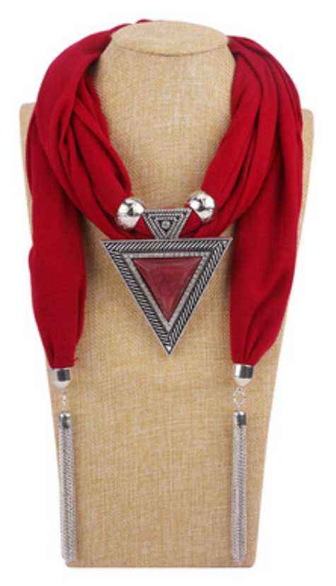 Scarf and Pendant Necklace - Red