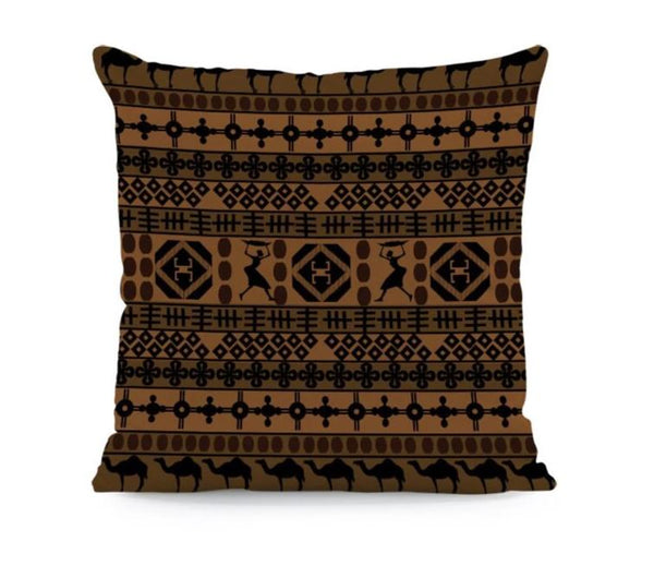 African Tribal Pillow Cover - Brown