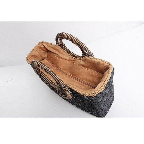 Woven Rope Handbag - Black and Beige